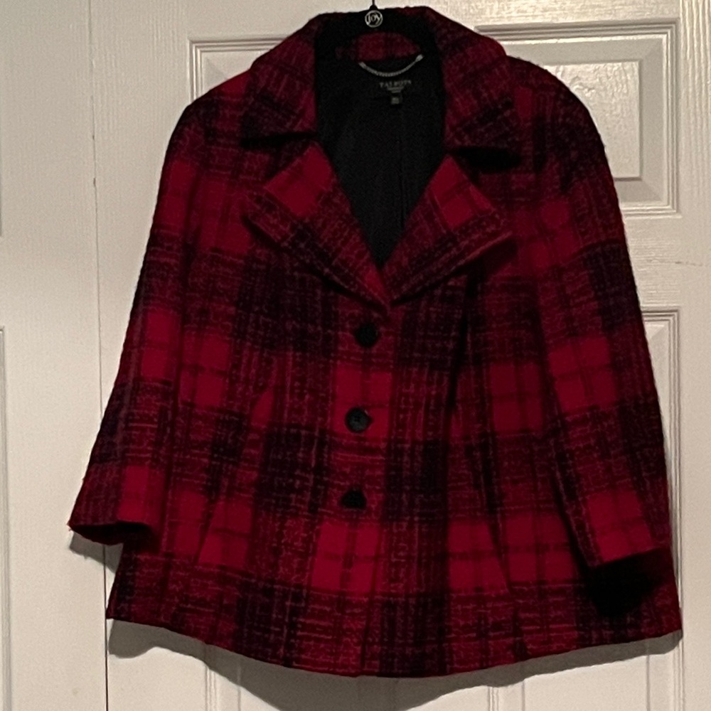 Talbots Red and Black Plaid Cape Jacket